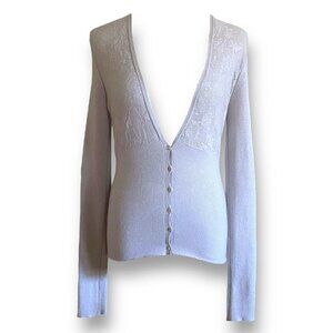 Lamberto Losani Womens Cardigan Sz S Gray Cashmere Cotton Pointelle Knit Sweater
